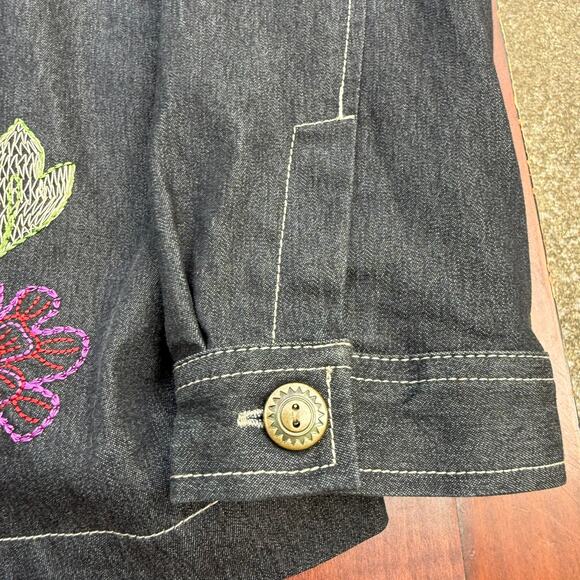 Alfred Dunner Denim Floral Embroidered Jacket - Size 16 - Picture 3 of 7